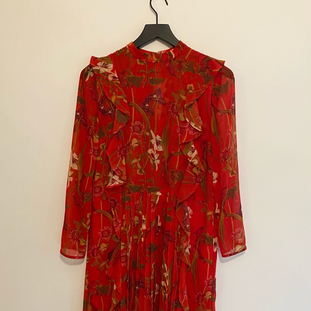 Red Floral Long Sleeve Dress